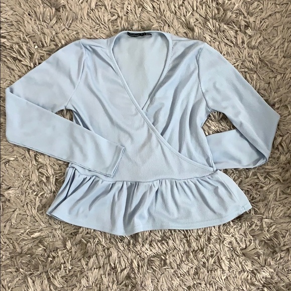 Boohoo Tops - Baby blue peplum long sleeve